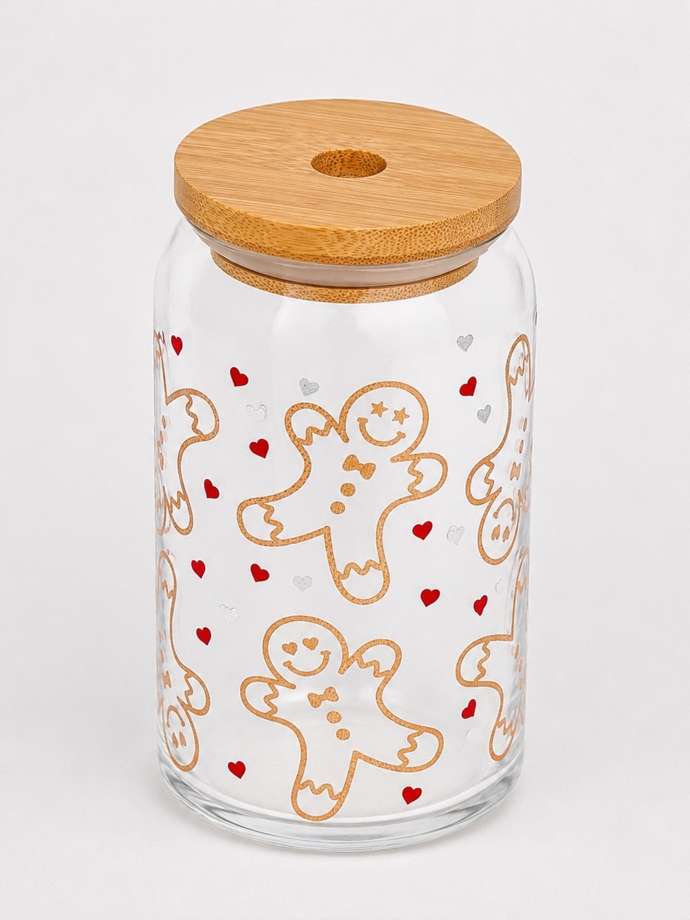 Ginger Man Bread Christmas 16oz Libby Can Glass Tumbler with Bamboo Lid